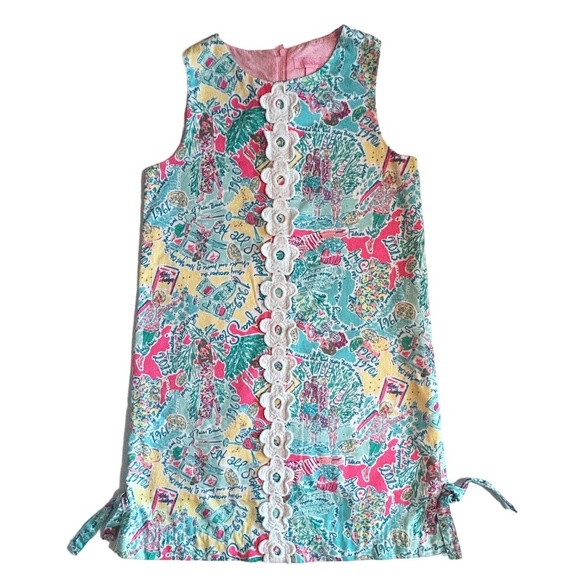 Lilly Pulitzer Shift Dress Sugar Rushin All Over Print Bow Details Cotton Lined - Picture 3 of 16